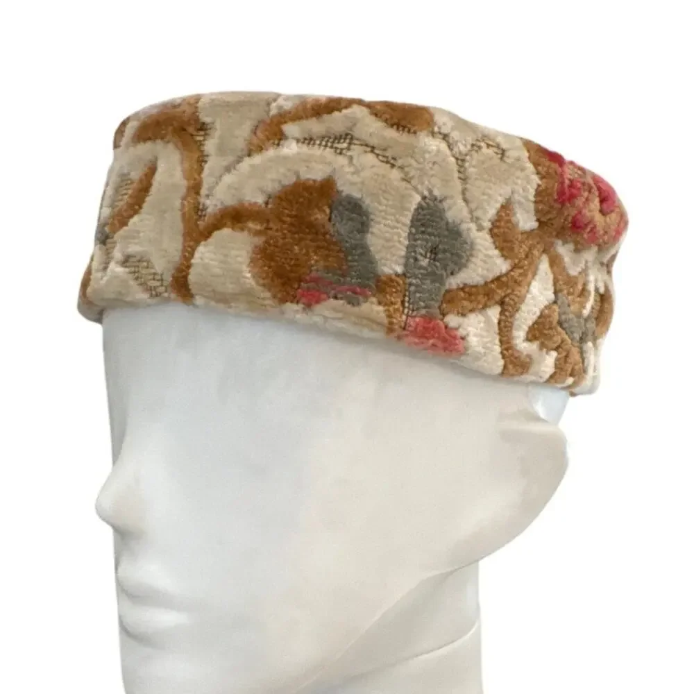 Vintage 1960s Pillbox Tapestry Chenille Women's Hat Mad Men Retro Bohemian